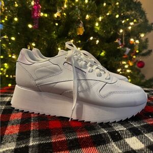 Reebok Women's Classic Leather Double - White/Luminous Lilac (Size 10)